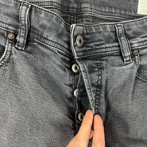 Diesel Sleenker Slim Skinny Black Distressed Button Fly Jeans 33X32(33X30.5) - Picture 7 of 15